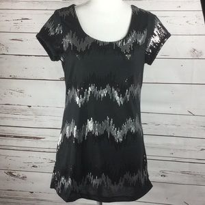 Black and Silver Sequin Top